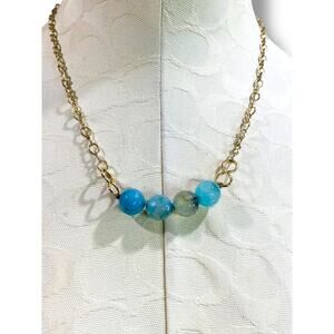 Goldtone Chain Blue Beaded Necklace 20"